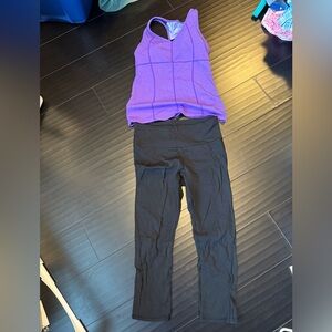 Athleta workout yoga Purple Tank Top and Black Leggings Set lot bundle sz small